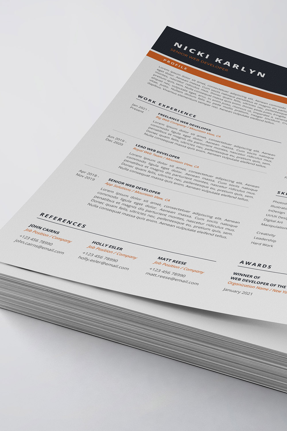 Modern Resume/CV Template pinterest preview image.