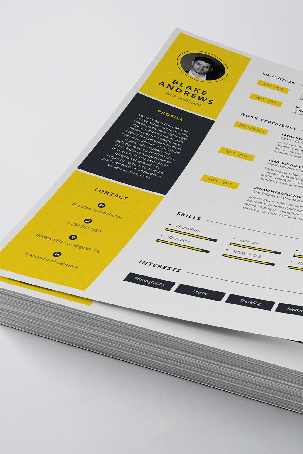 Clean Resume/CV Template pinterest preview image.