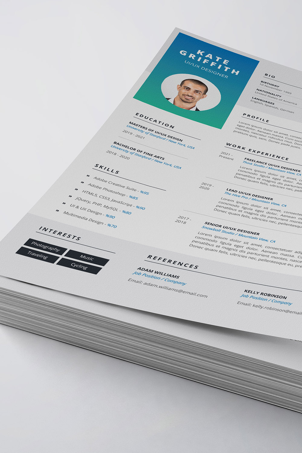 Modern Resume/CV Template pinterest preview image.