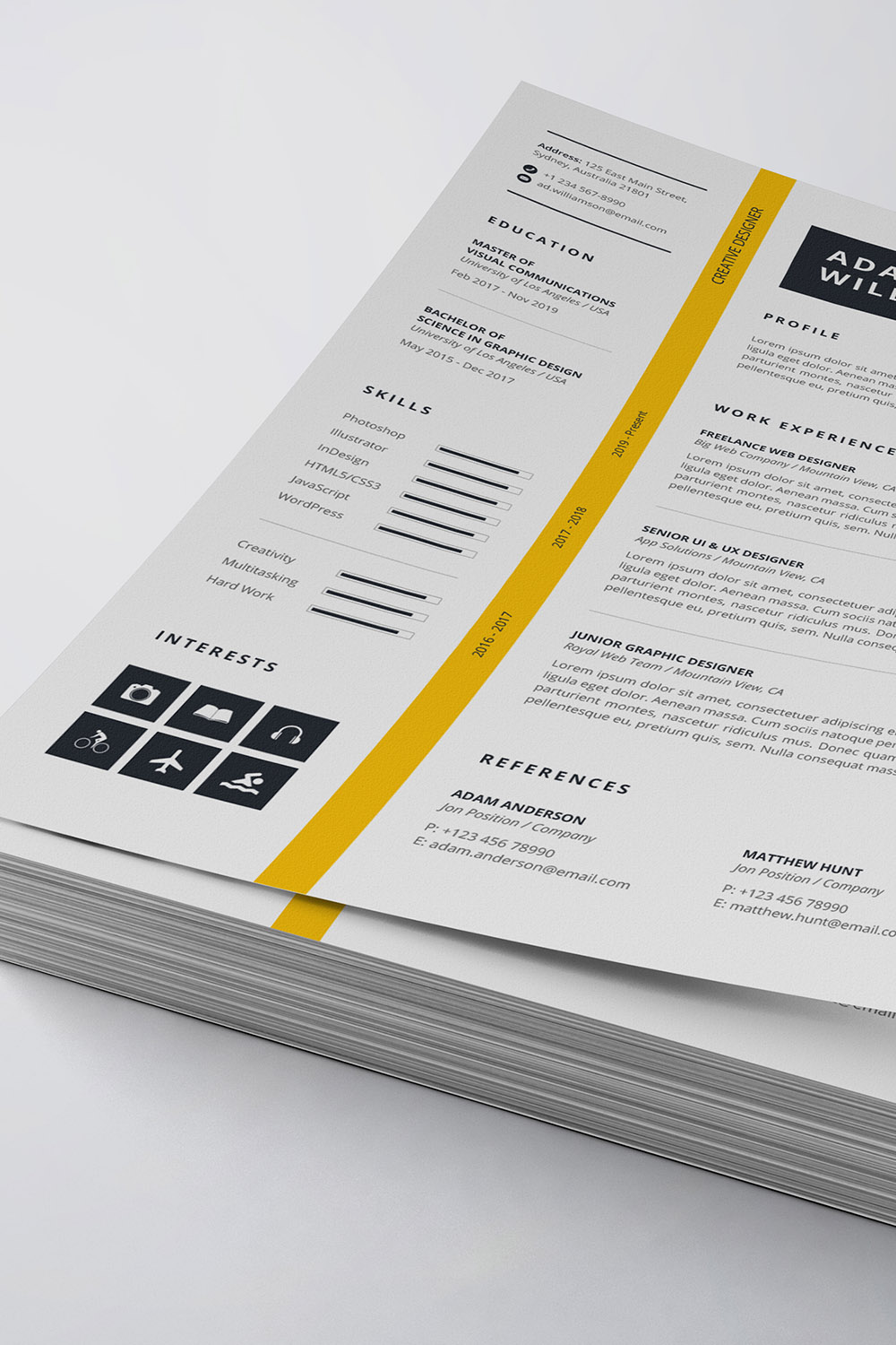 Modern Resume/CV Template pinterest preview image.