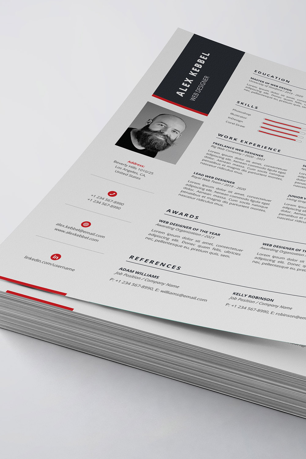 Modern Resume/CV Template pinterest preview image.