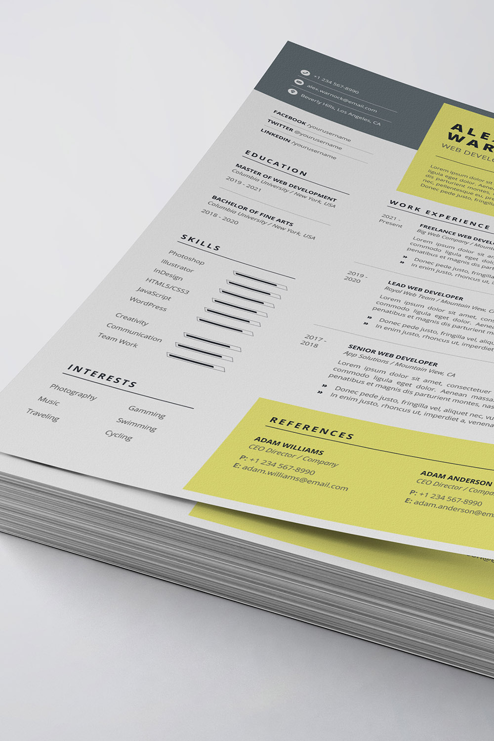 Modern Resume/CV Template pinterest preview image.