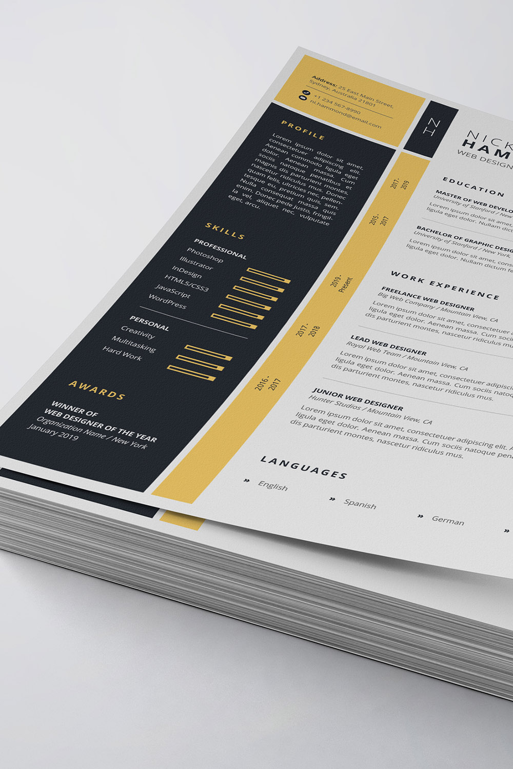 Clean Resume/CV Template pinterest preview image.