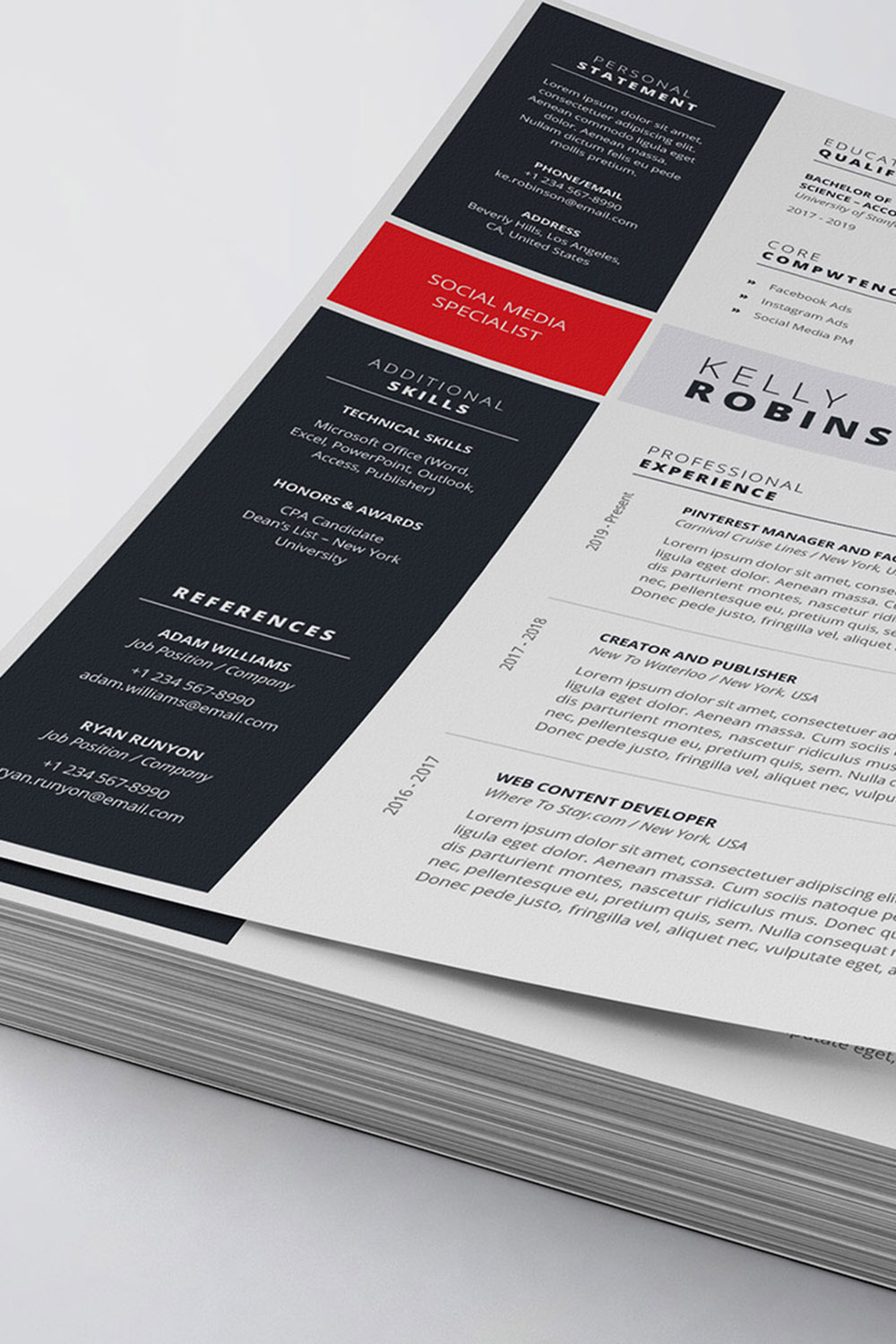 Clean Resume/CV Template pinterest preview image.