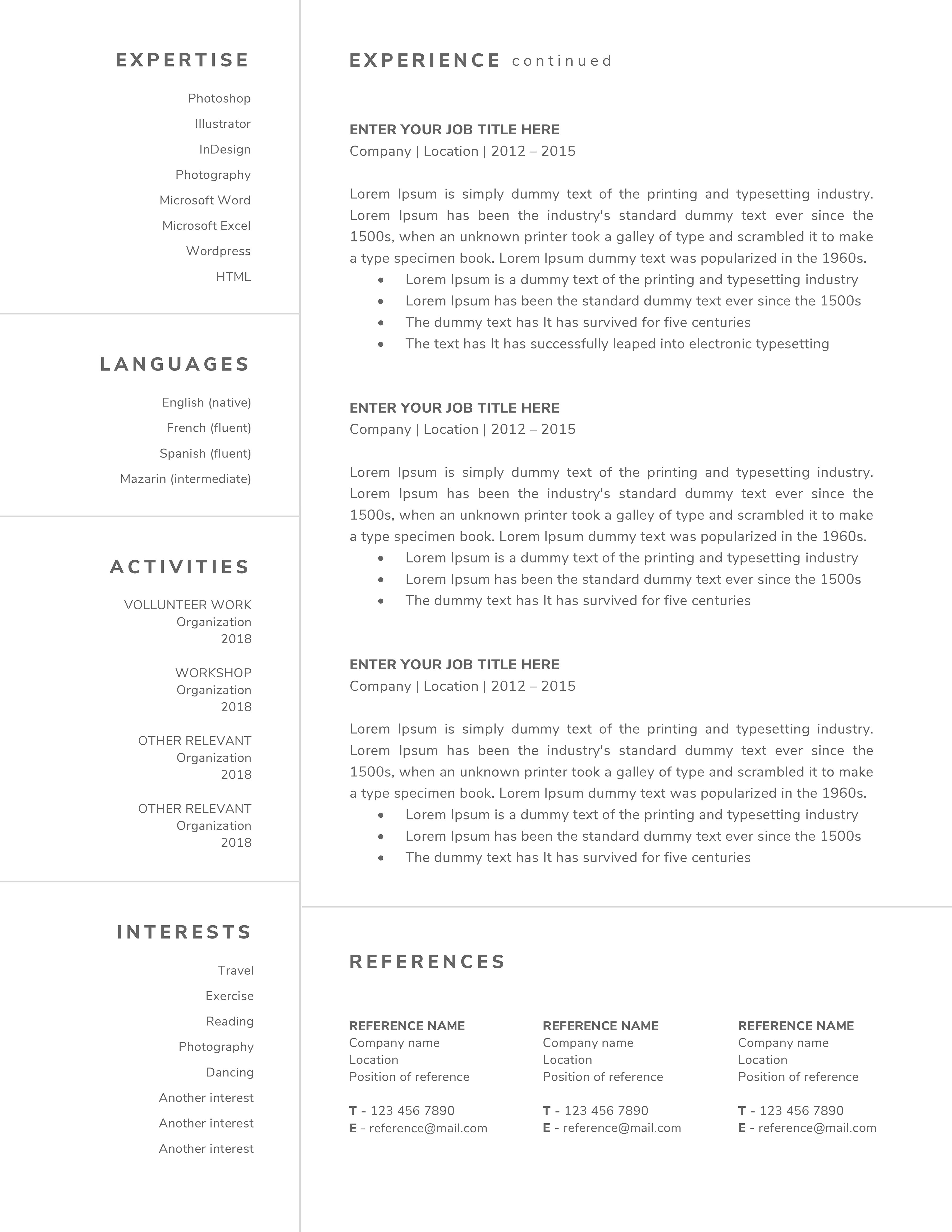 Professional resume with no work experience.