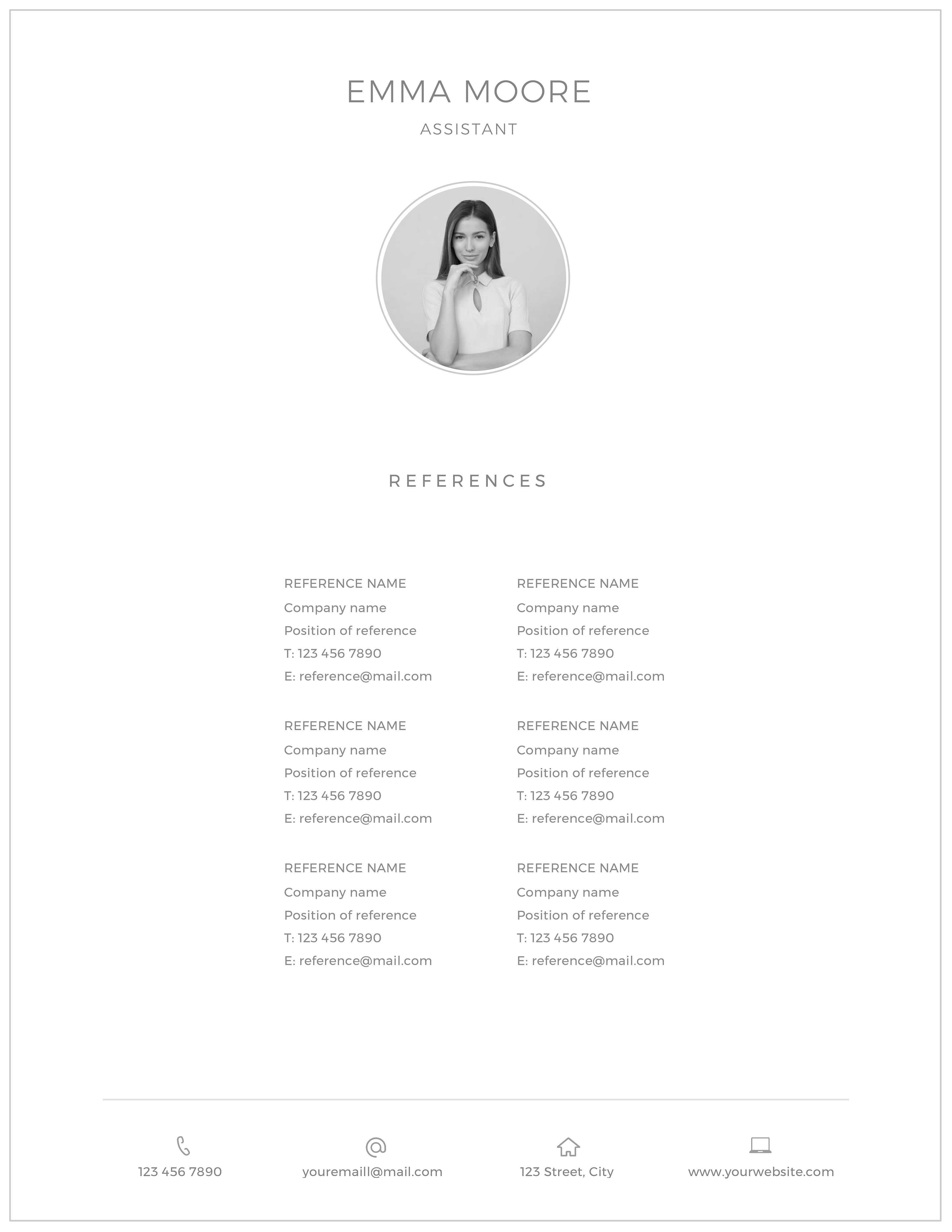 White resume with a black and white photo.