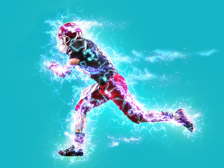Digital painting of a football player running.