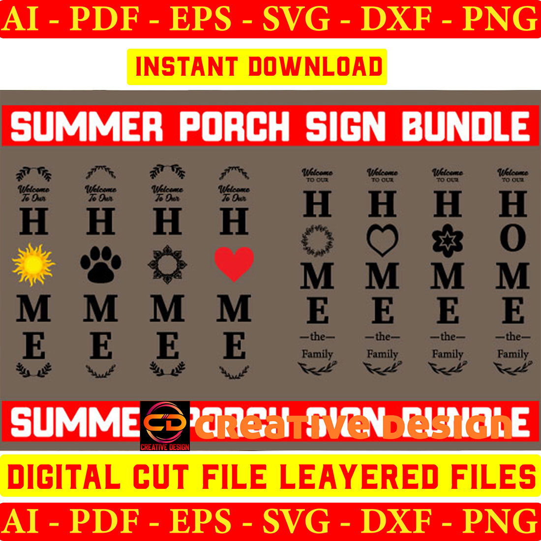 Set of four different font styles for a summer porch sign bundle.