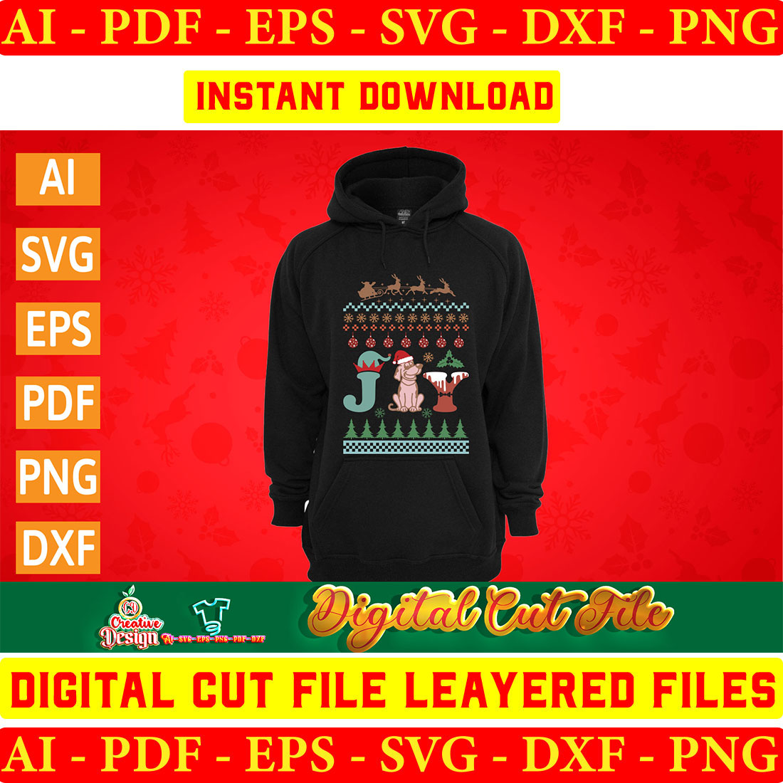 Dog Retro Christmas Sweater Svg Design Bundle preview image.