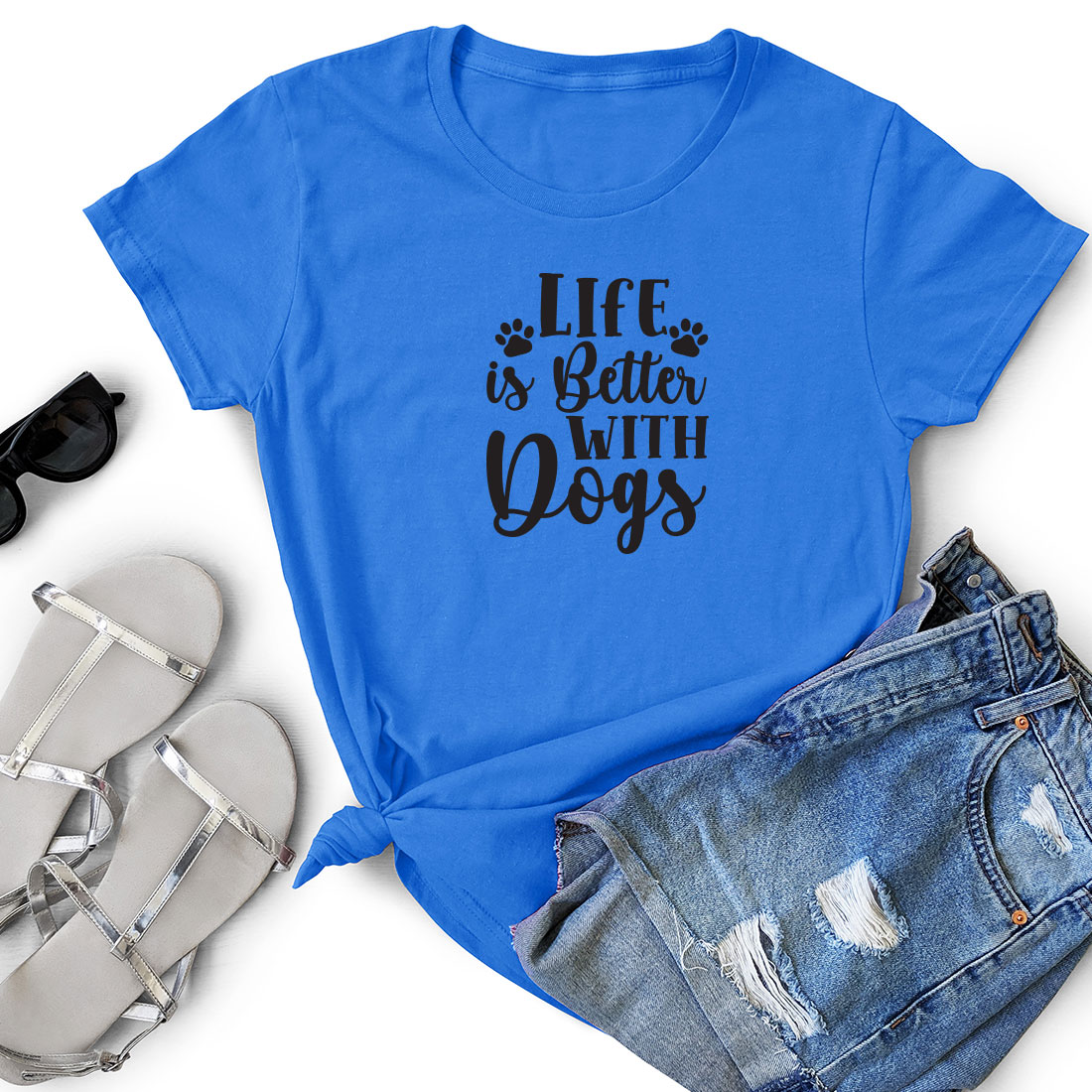 Blue shirt that says life is better with dogs.