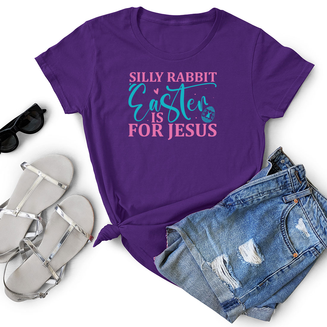 Purple shirt that says silly rabbit easter for jesus.