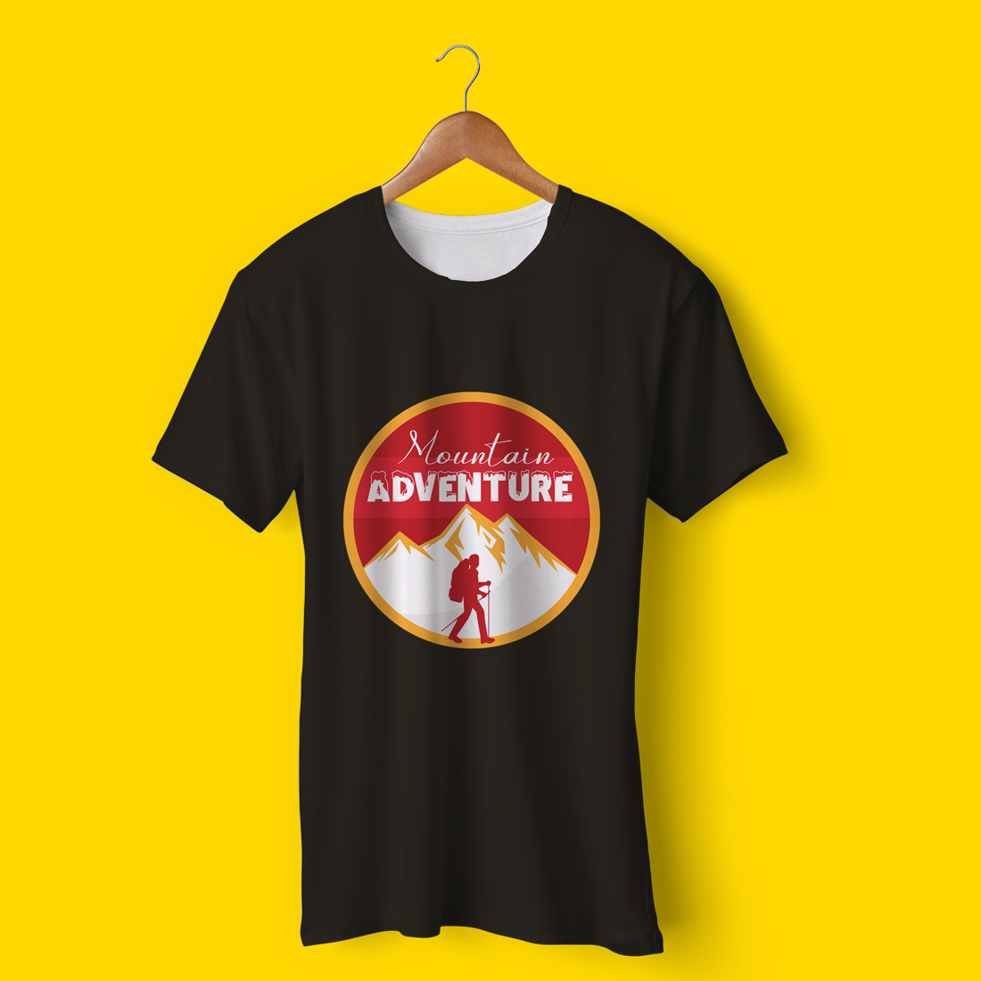 Black t - shirt with the words adventure on it.
