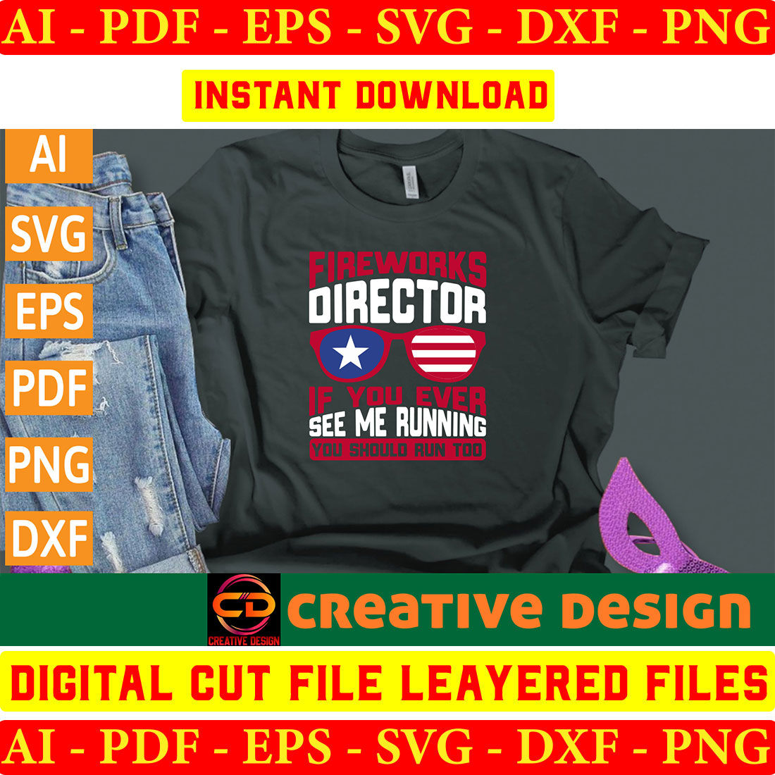 T - shirt with the words director and a pair of jeans.