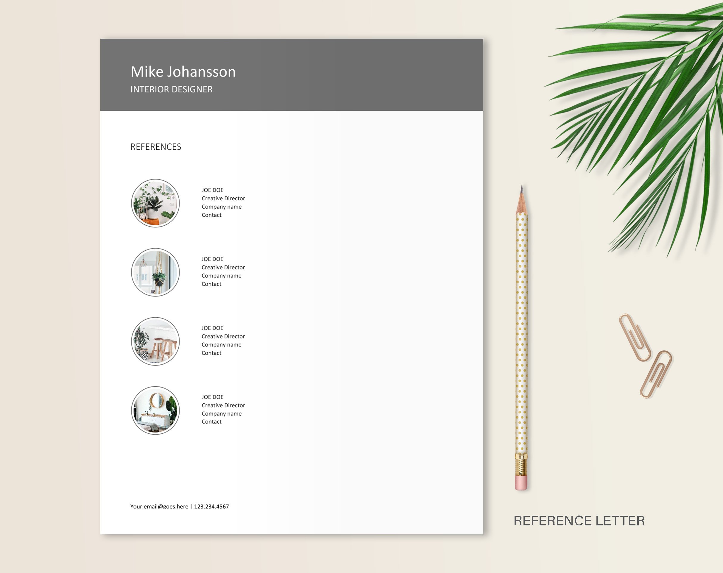 Resume template with a pencil and a plant.