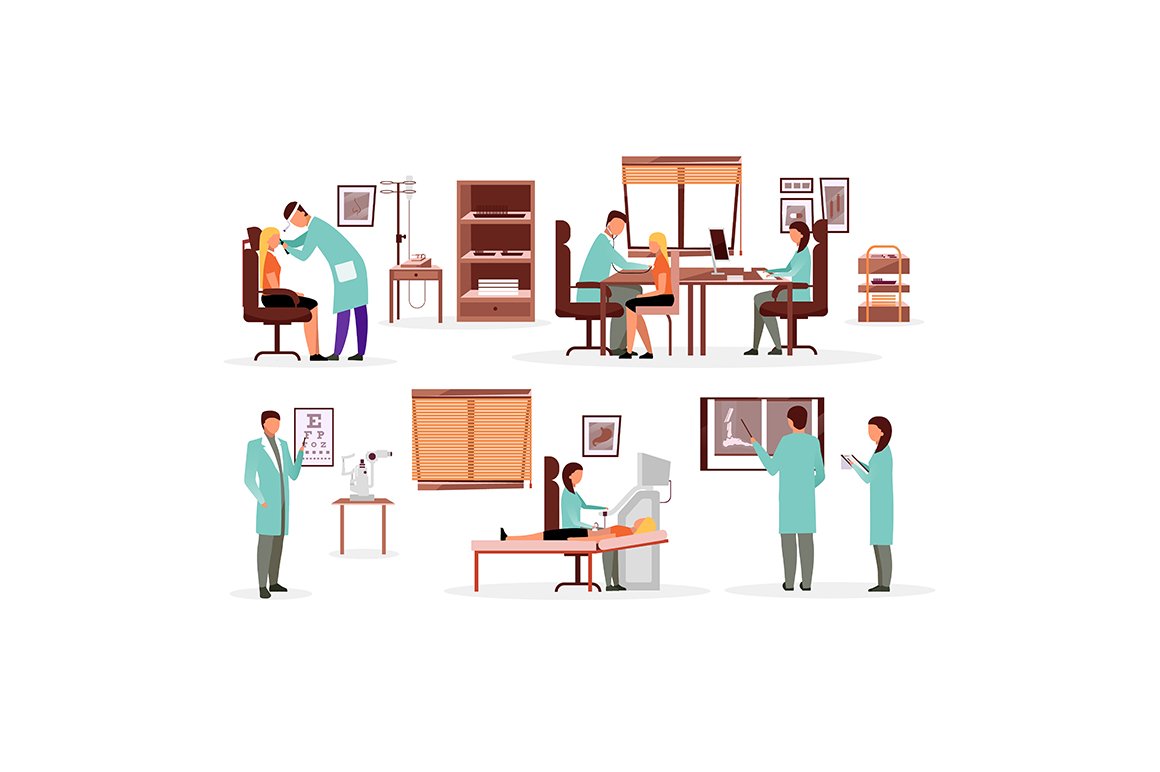 Medicine workers illustrations set cover image.