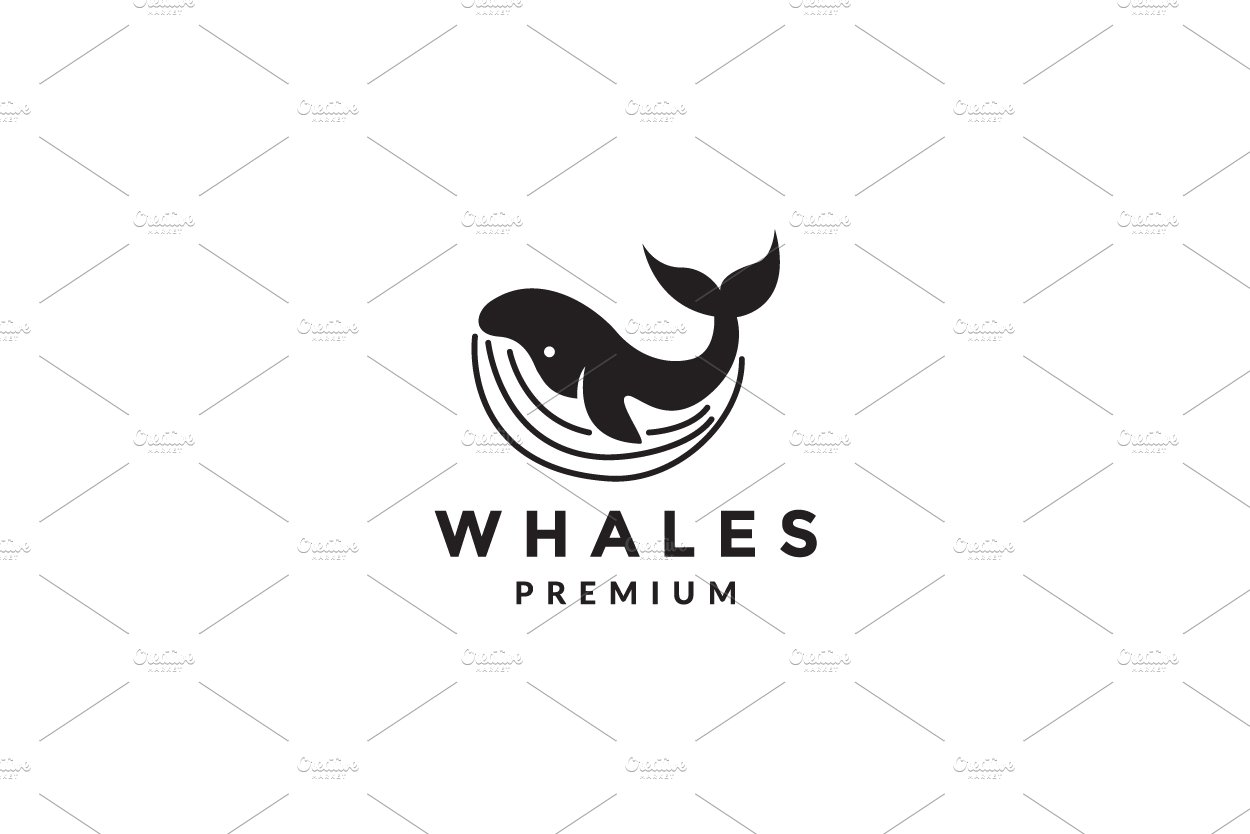 blue whale modern logo symbol vector cover image.