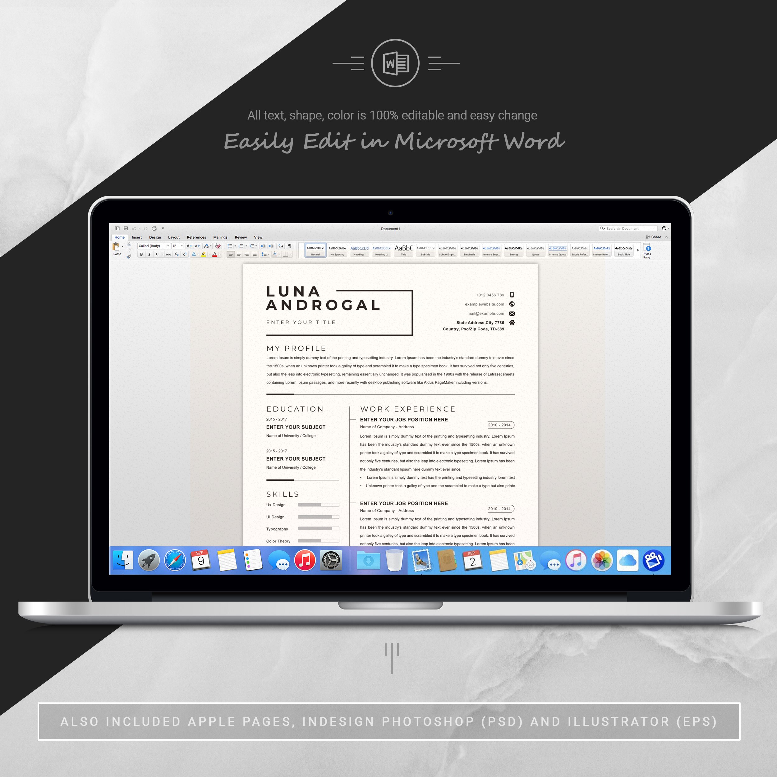 06 3 pages free resume ms word file format design template 253