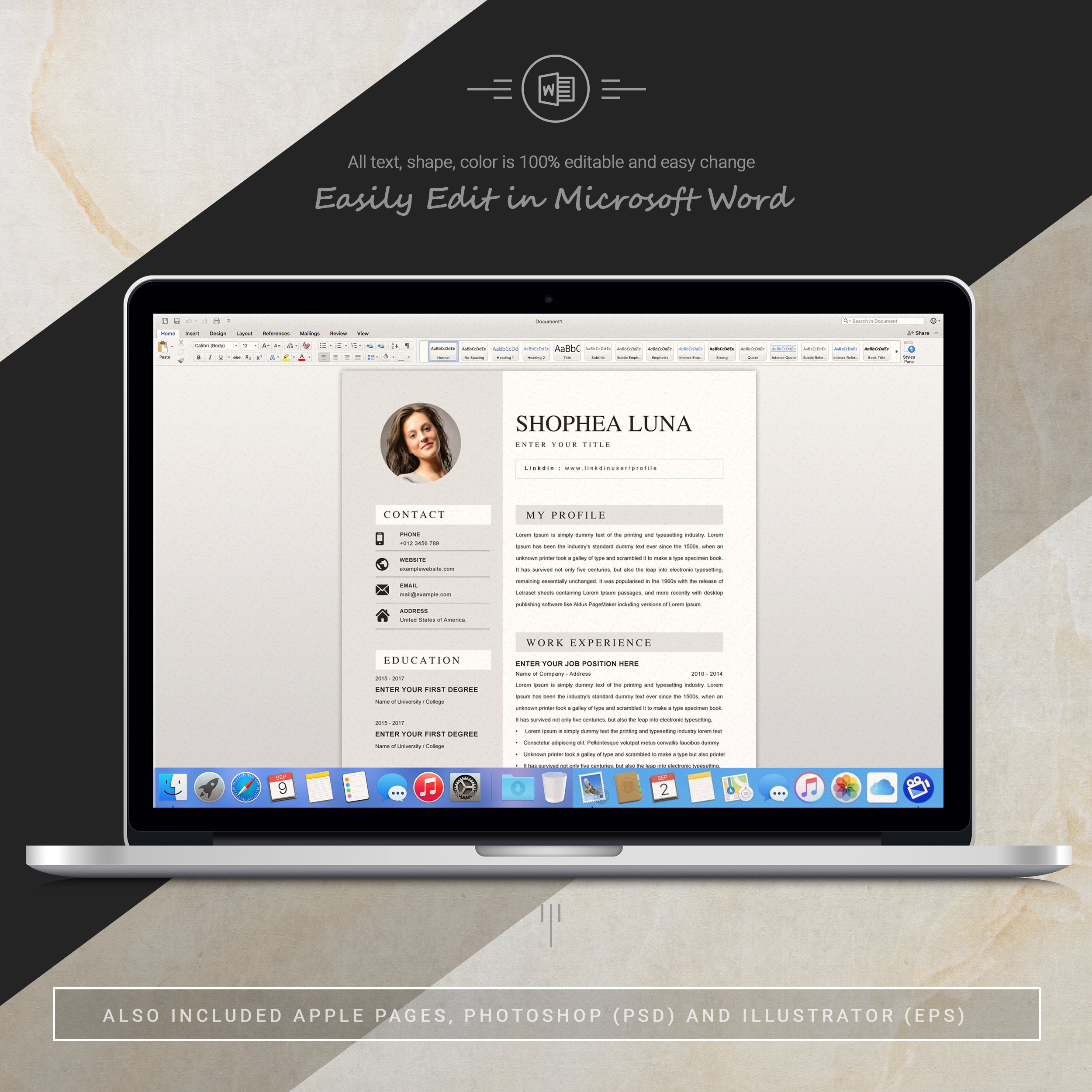 06 3 pages free resume ms word file format design template 428