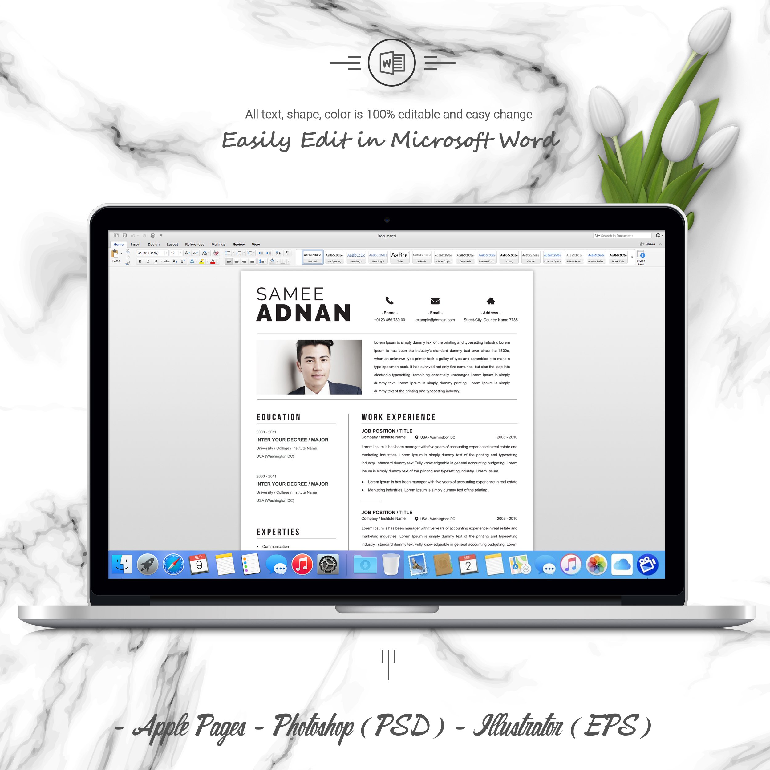 06 3 pages free resume ms word file format design template 431