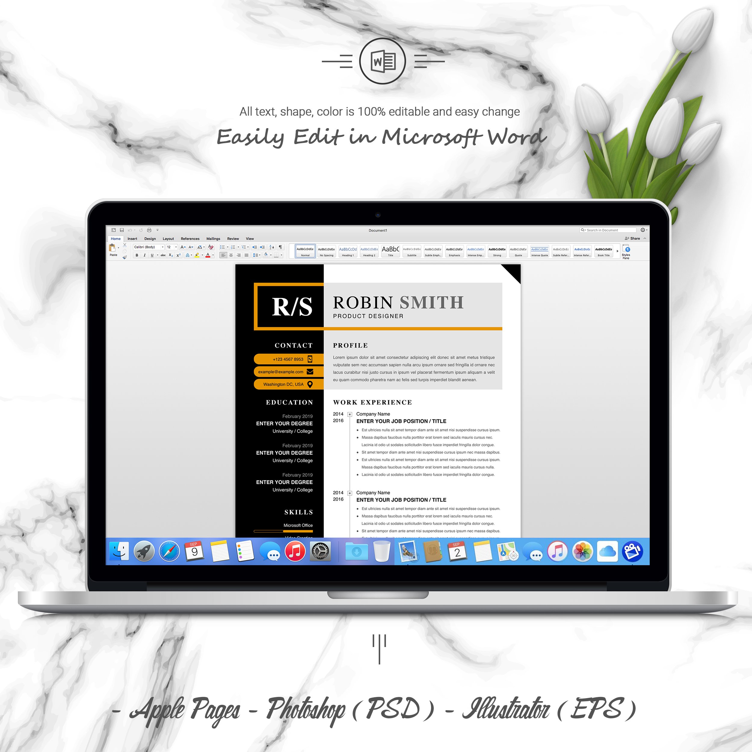 06 3 pages free resume ms word file format design template 455