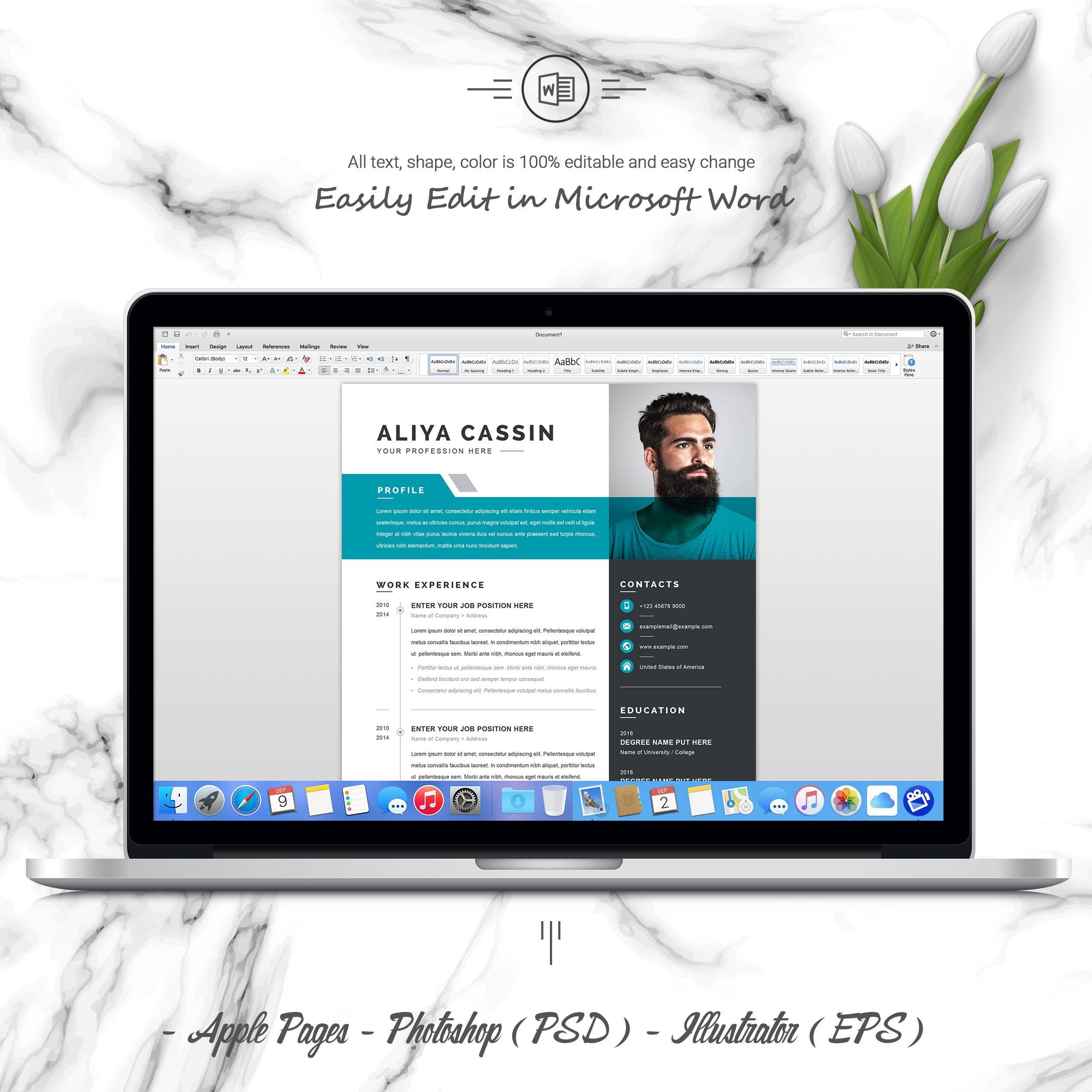 06 3 pages free resume ms word file format design template 499