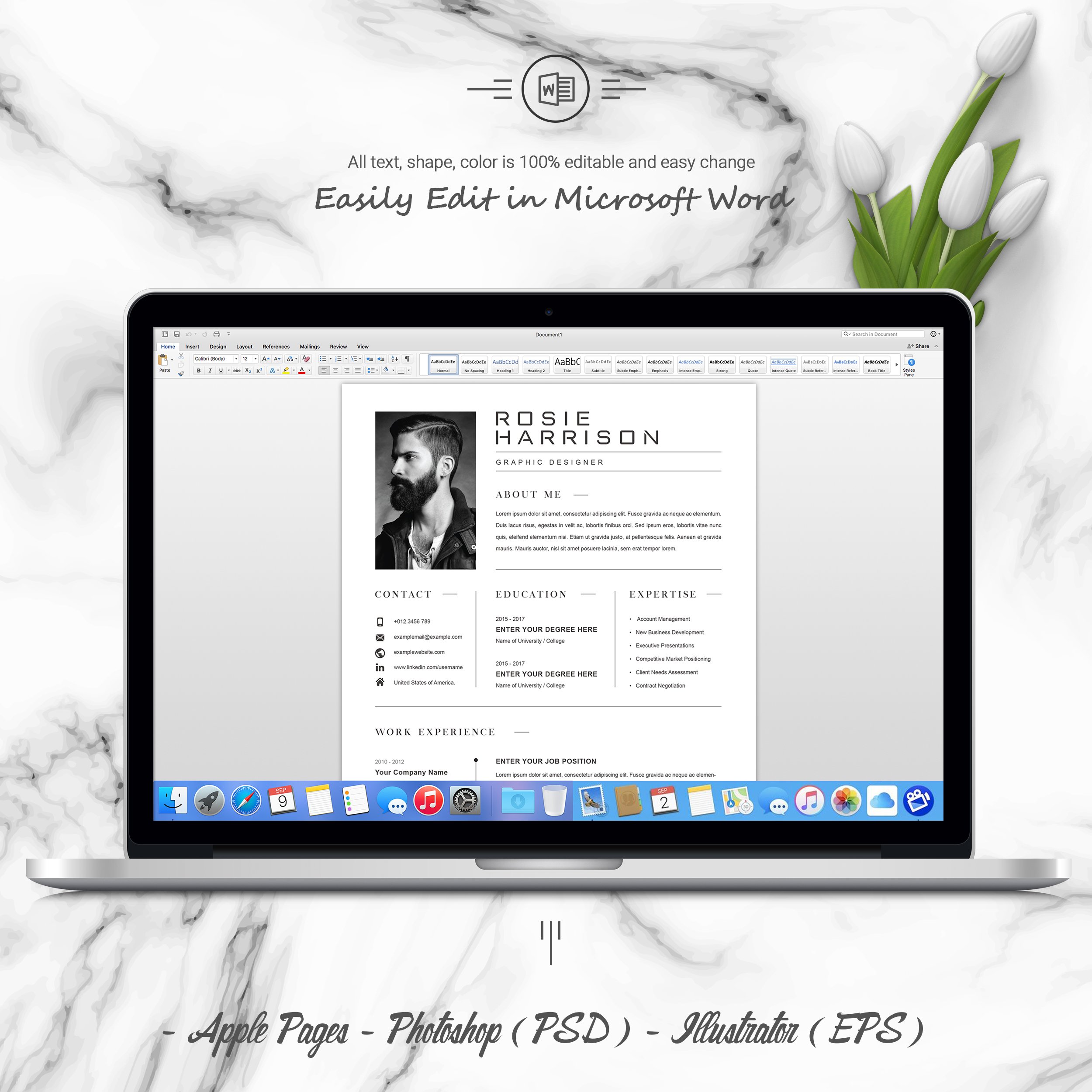 06 3 pages free resume ms word file format design template 595