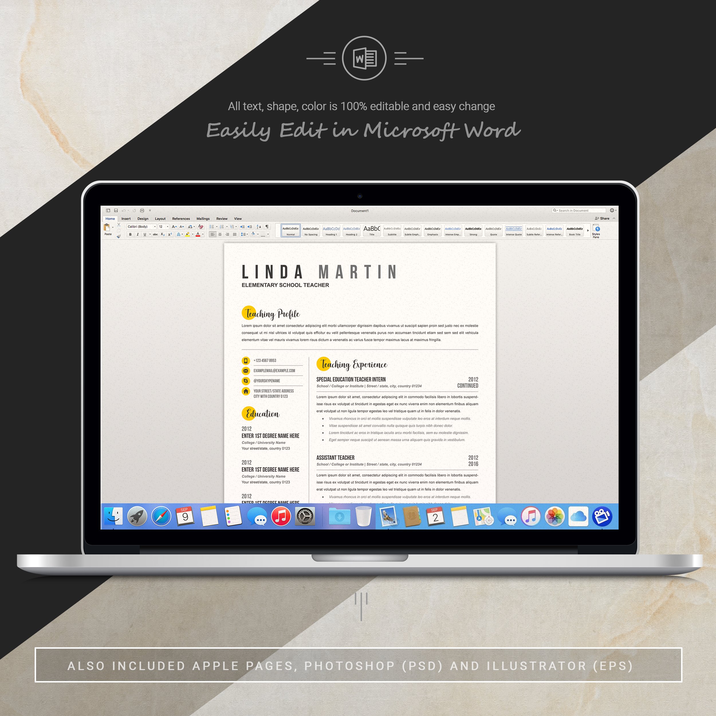 06 3 pages free resume ms word file format design template 655