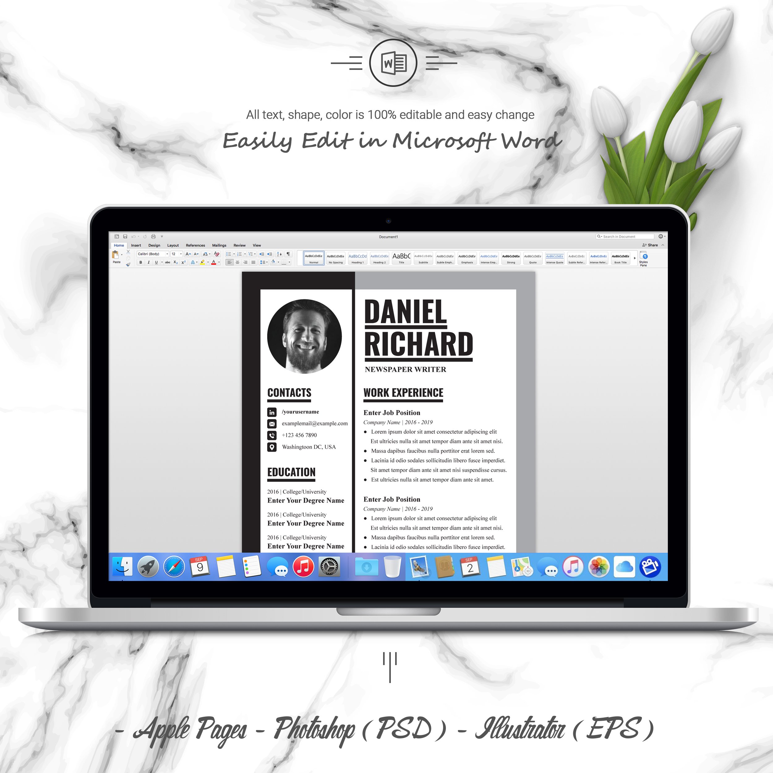 06 3 pages free resume ms word file format design template 752