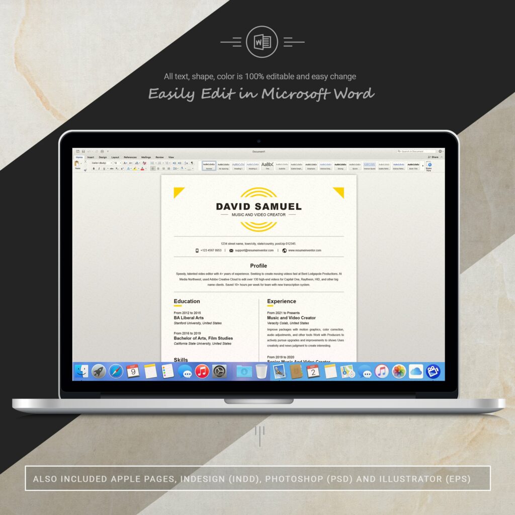 Music Video Creator Resume Template - 06 3 Pages Free Resume Ms Word File Format Design Template 8 1024x1024 