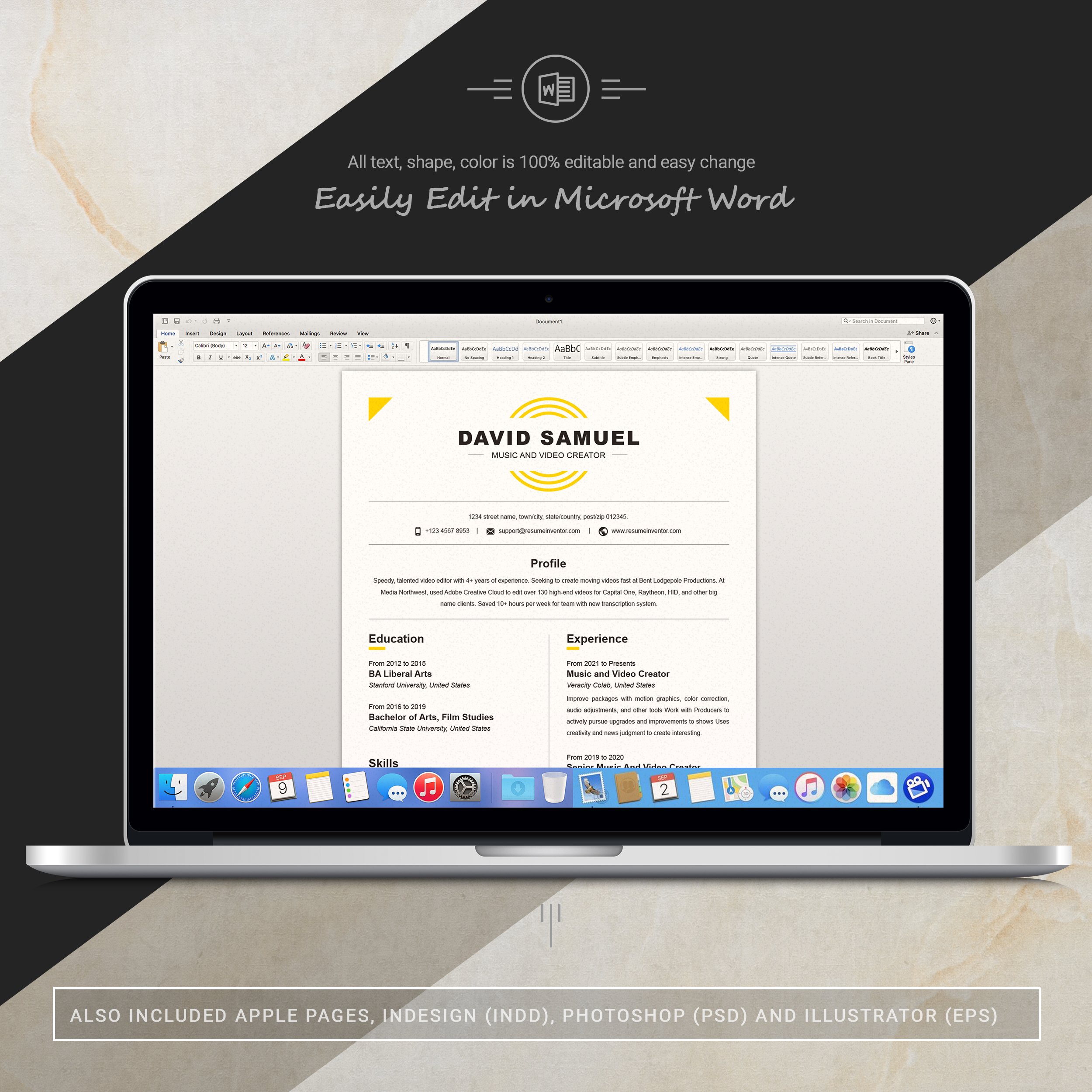 06 3 pages free resume ms word file format design template 8