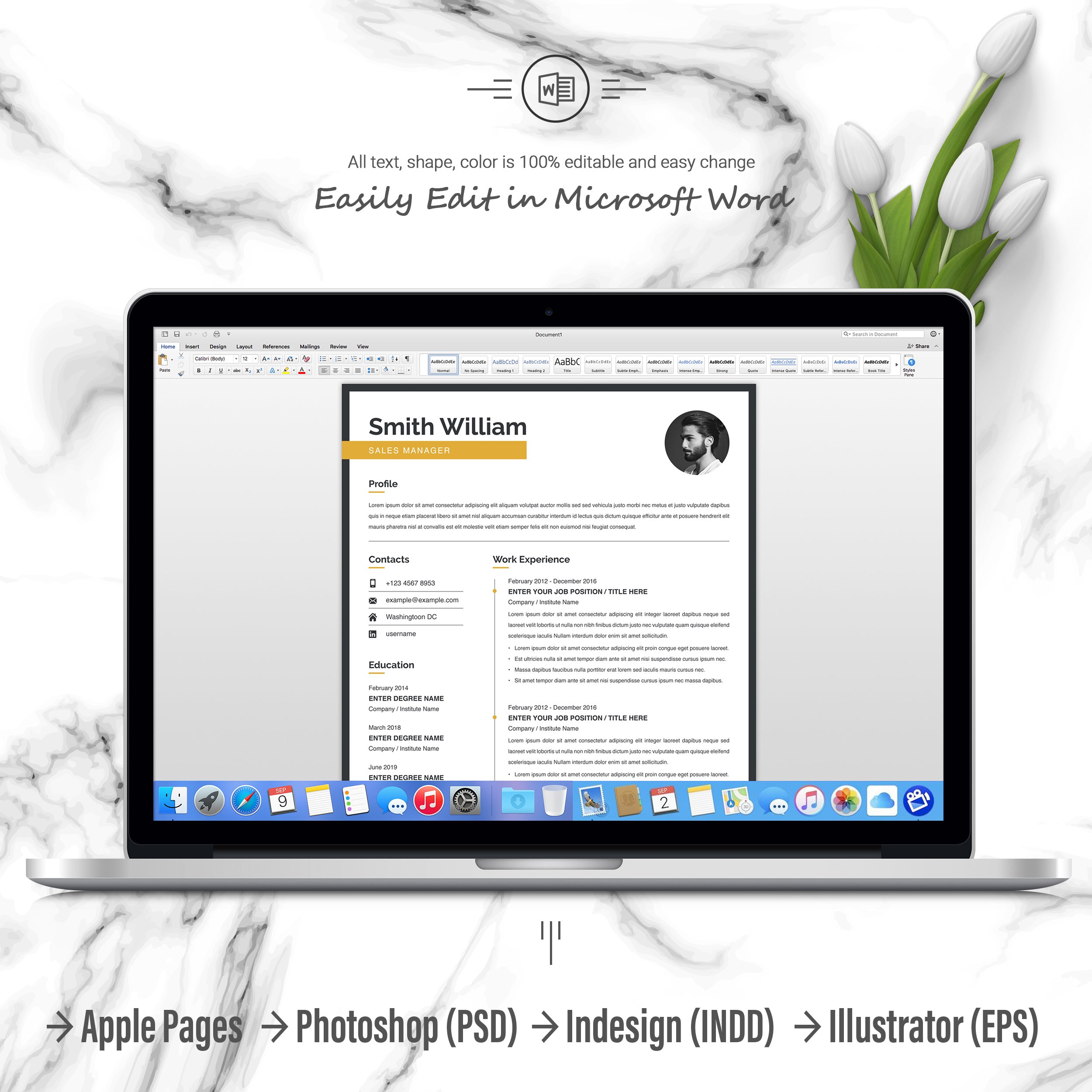 06 3 pages free resume ms word file format design template 91