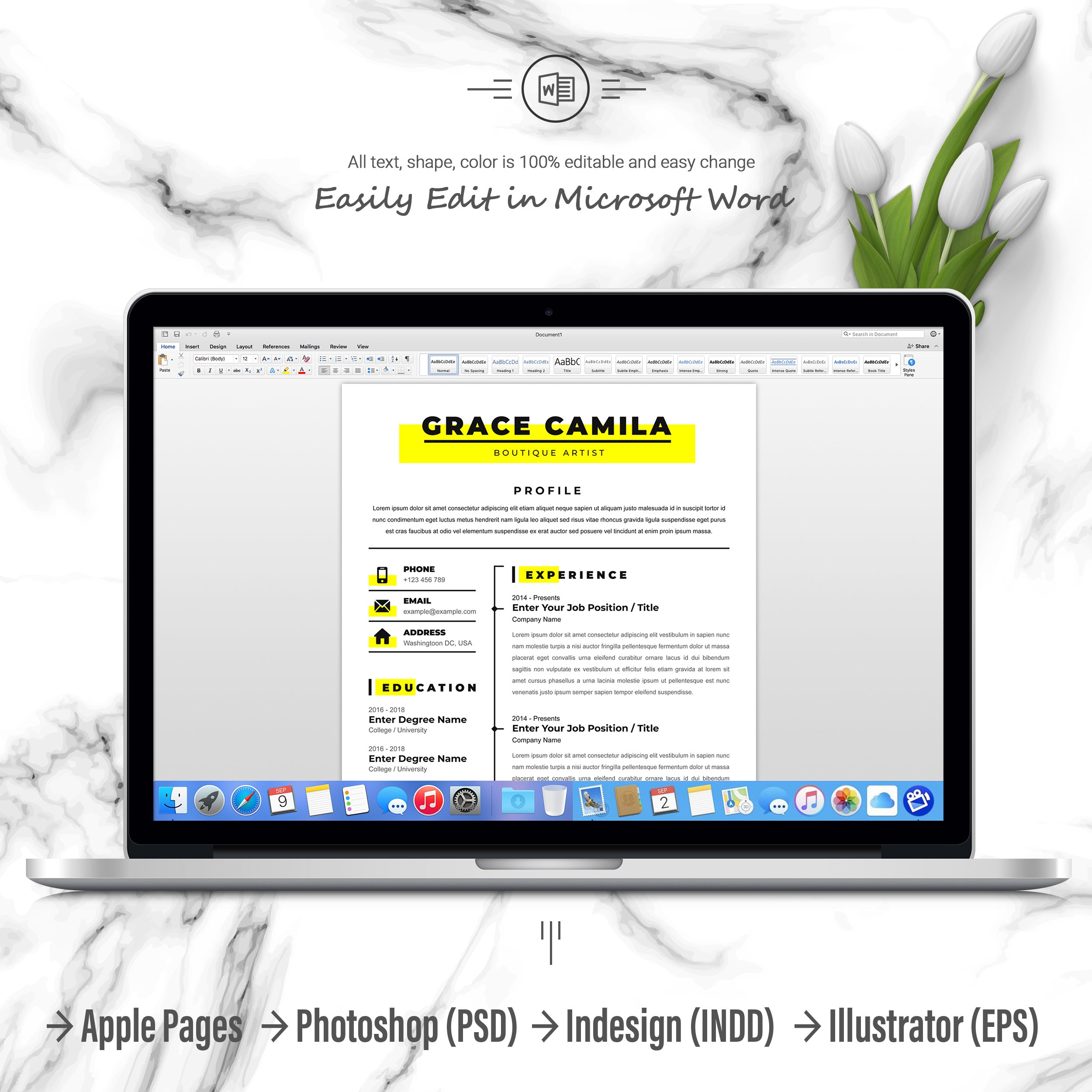 06 3 pages free resume ms word file format design template 936 1