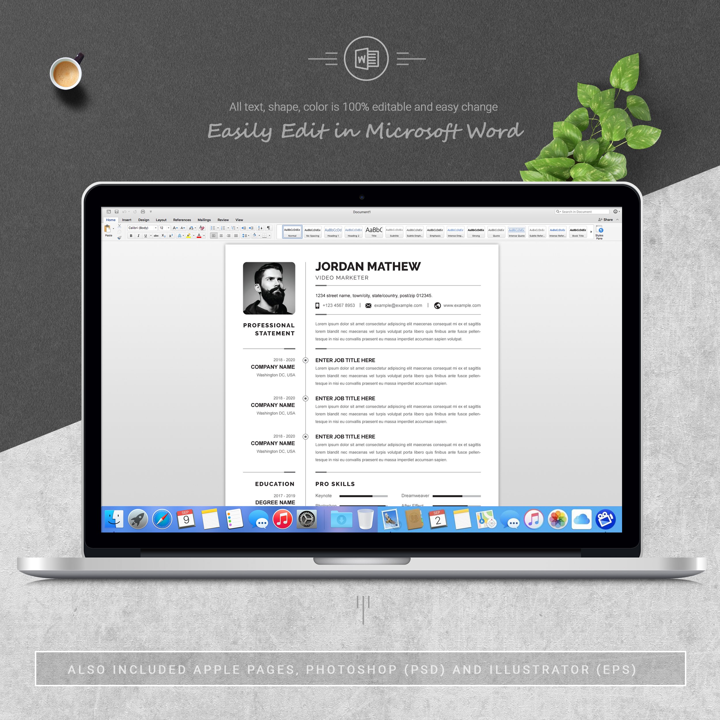 06 3 pages free resume ms word file format design template 982