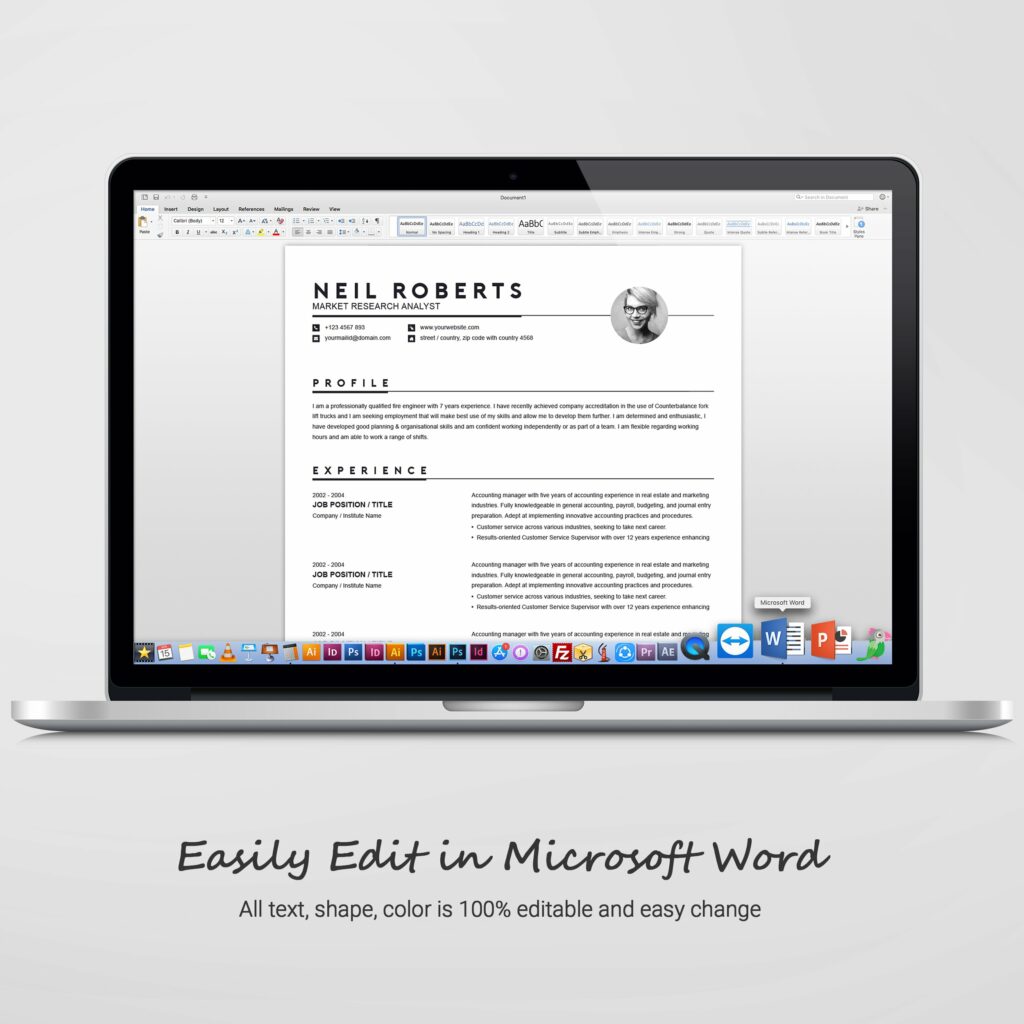 Clean Resume Template | Word CV – MasterBundles