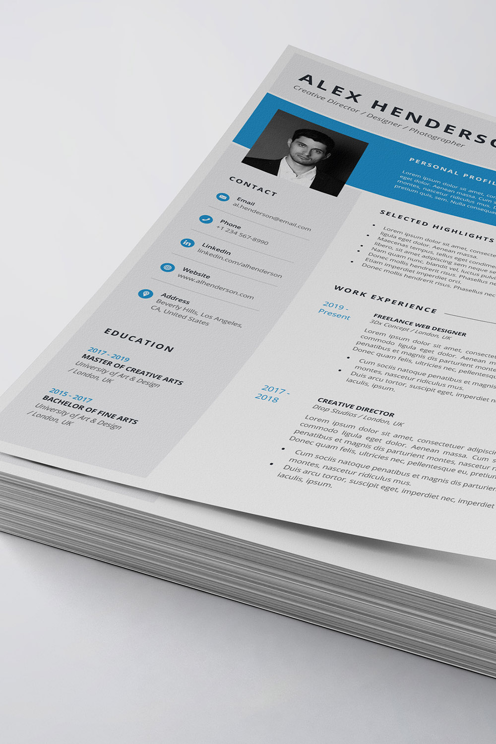 Clean and Modern Resume/CV Template pinterest preview image.