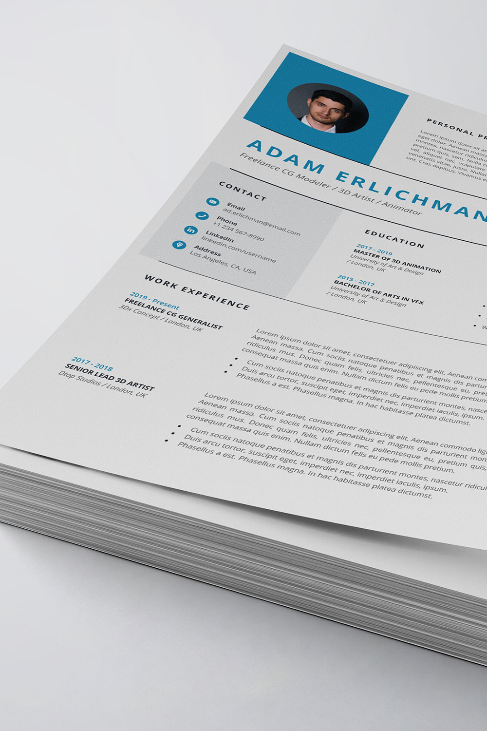 Modern Resume/CV Template pinterest preview image.