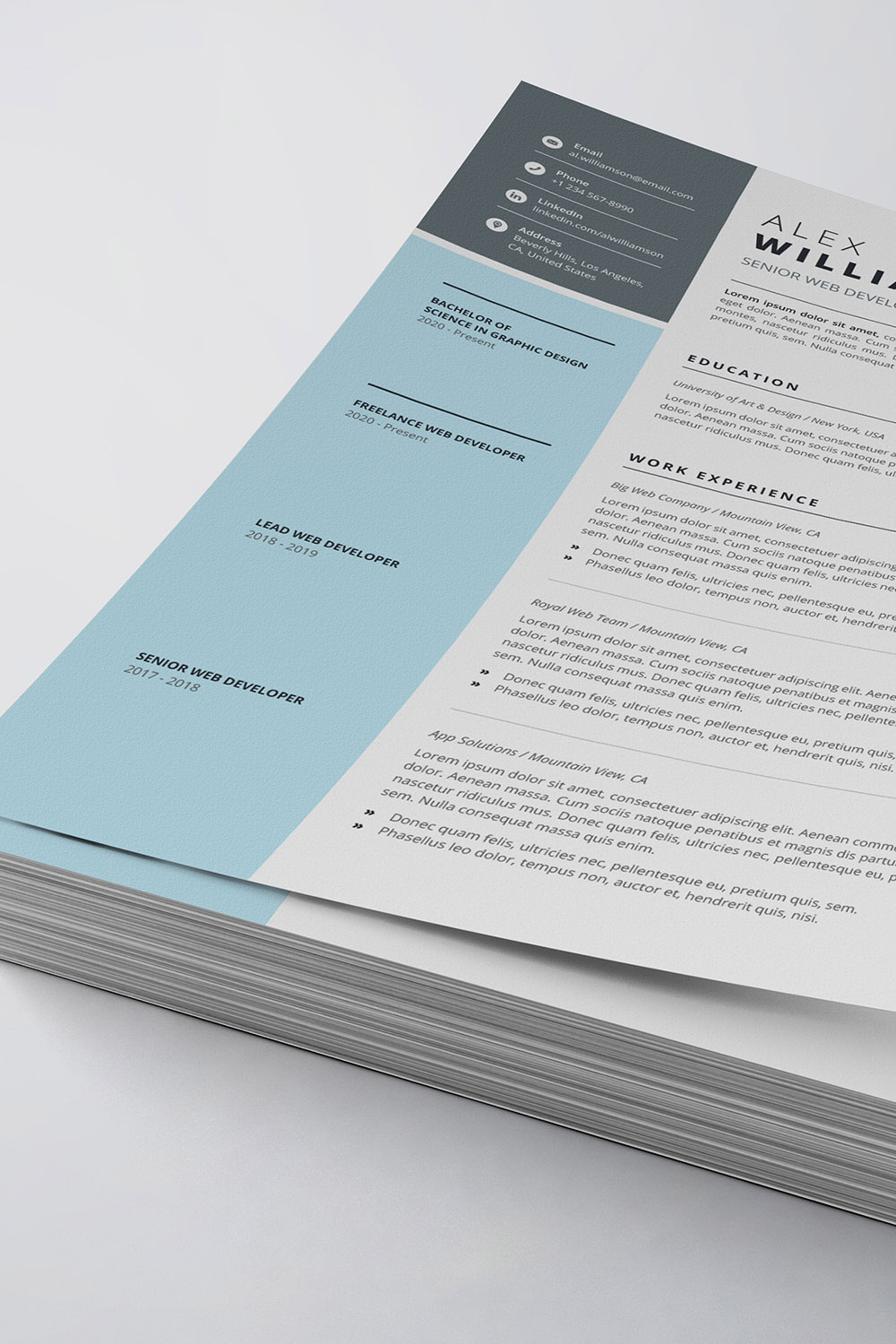 Modern Resume/CV Template pinterest preview image.