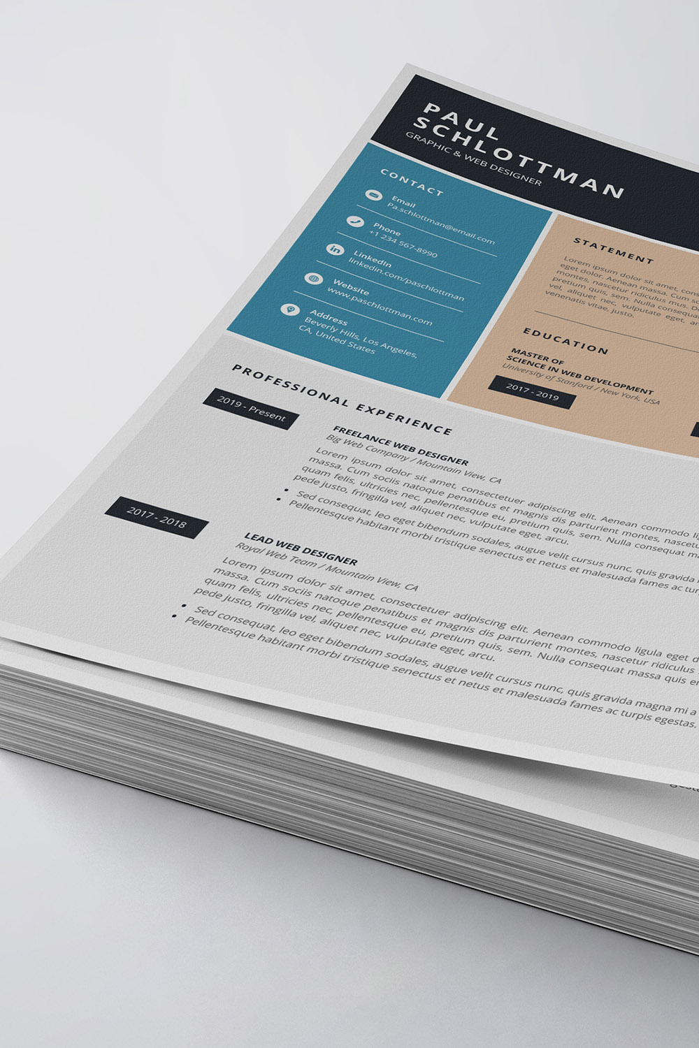 Modern Resume/CV Template pinterest preview image.