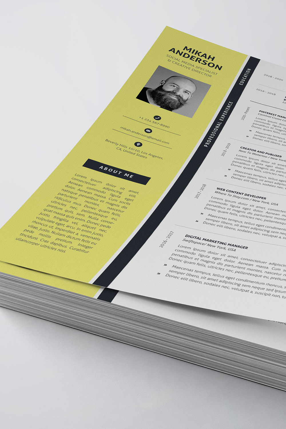 Modern Resume/CV Template pinterest preview image.