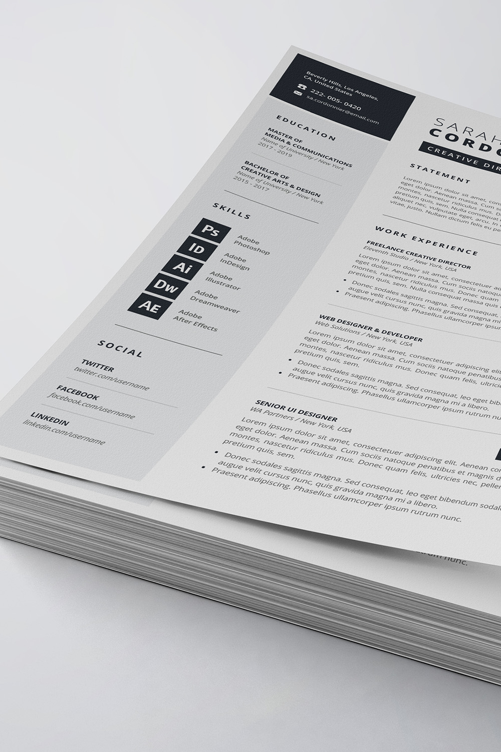 Modern Resume/CV Template pinterest preview image.