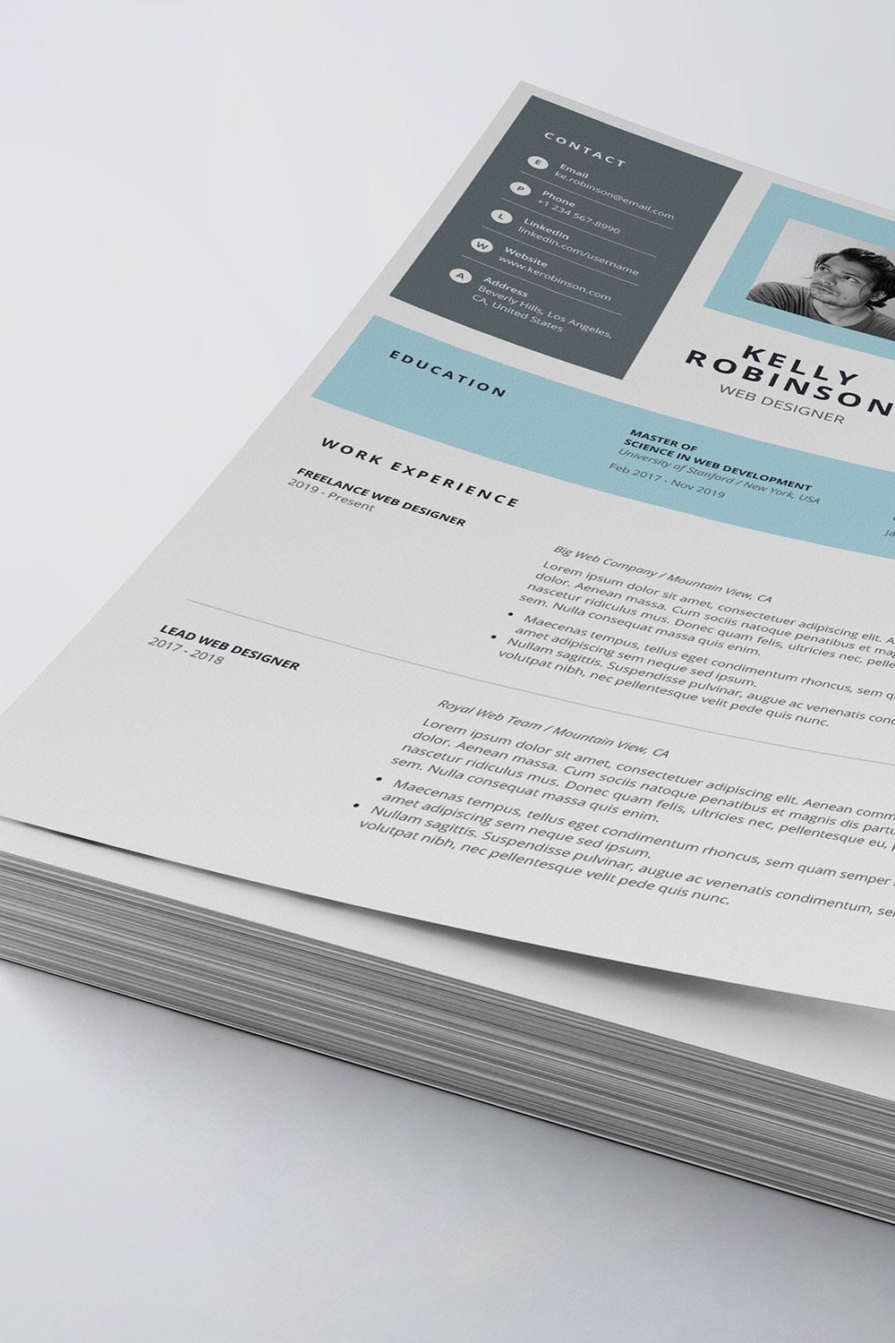 Modern Resume/CV Template pinterest preview image.