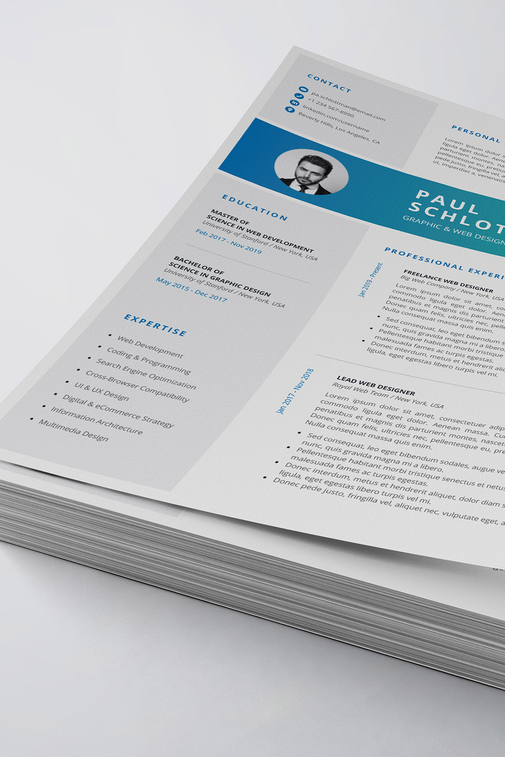 Clean and Modern Resume/CV Template pinterest preview image.