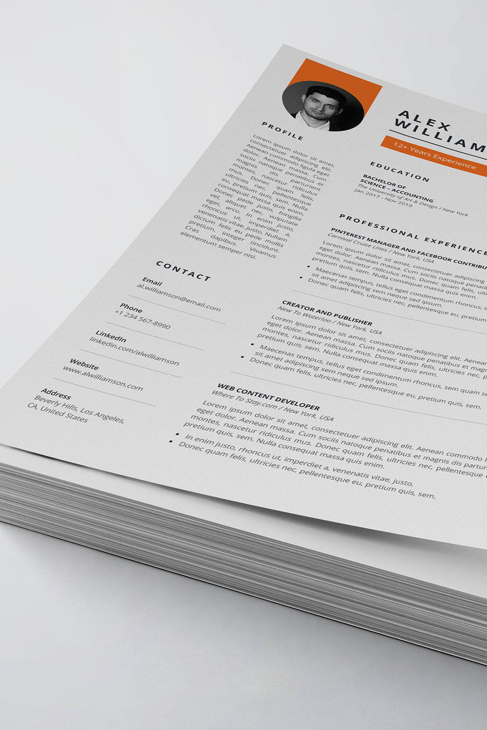 Clean Resume/CV Template pinterest preview image.