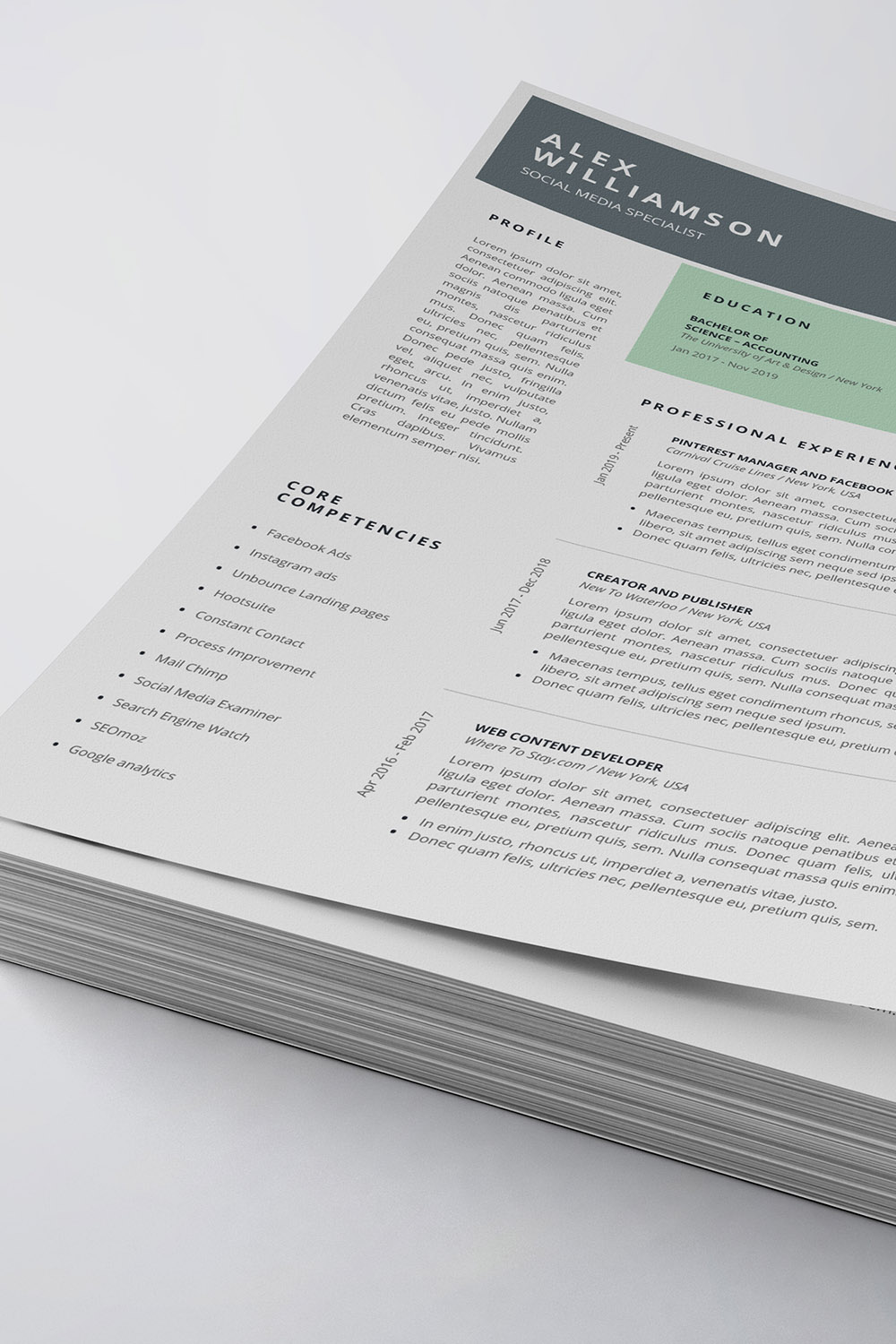 Clean Resume/CV Template pinterest preview image.