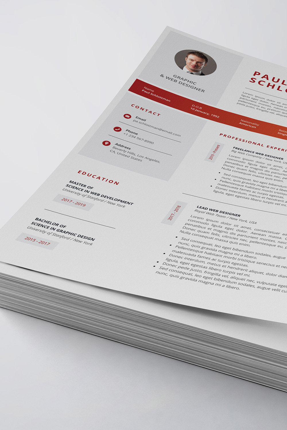 Modern Resume/CV Template pinterest preview image.