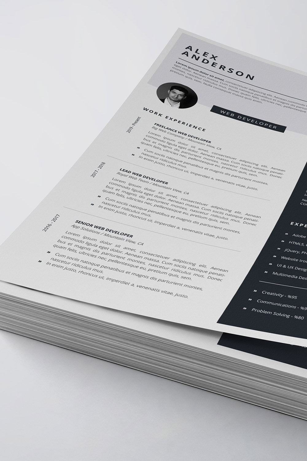 Modern Resume/CV Template pinterest preview image.