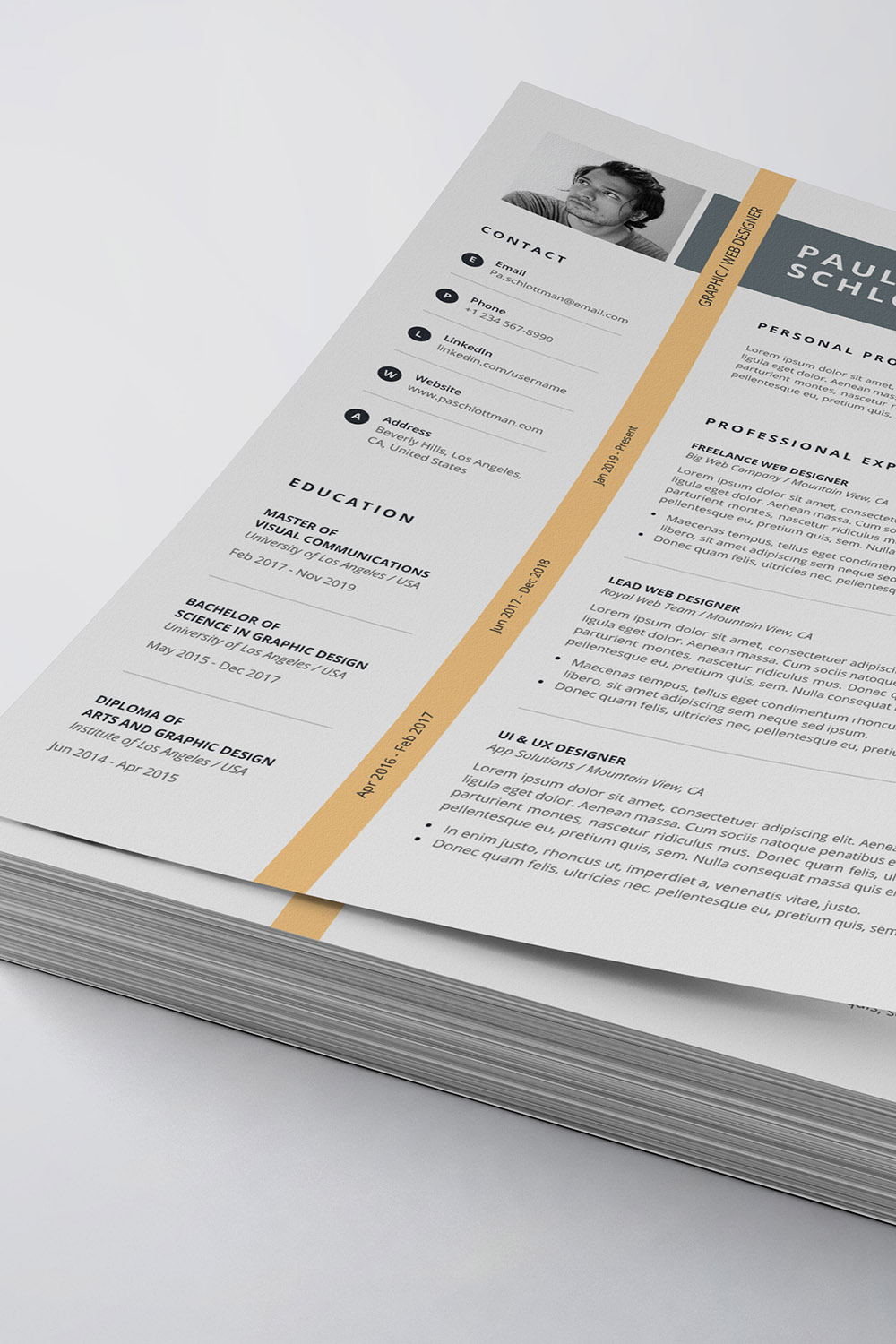 Clean Resume/CV Template pinterest preview image.