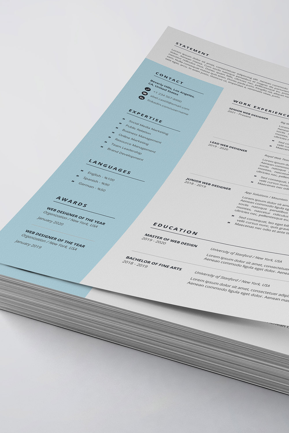 Clean Resume/CV Template pinterest preview image.