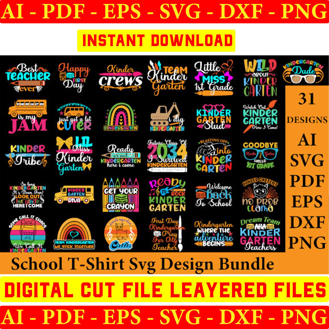 School T-shirt Svg Design Bundle cover image.