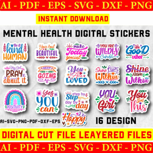 Mental Health Digital Stickers Bundle cover image.
